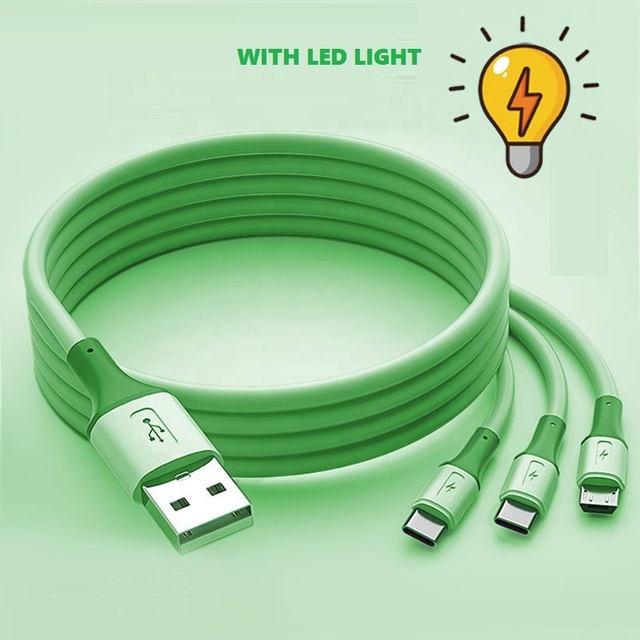 Led Fast Charging Cable 3 in 1 Usb Data Code Type C 3A 3Ft 1M Quick Charge for Mobile Phone Cable