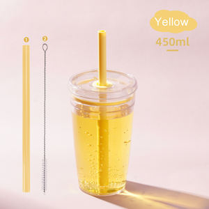 Gobelet en plastique réutilisable transparent 450ml Tritan Boba à paroi unique tasse à café thé au lait multicolore avec paille - Product Image 5