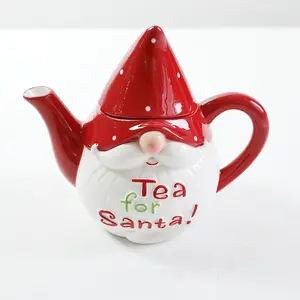 Kunden spezifisches Design Rot und Weiß Weihnachts fest Santa Head Shaped Keramik Teekanne Handgemachte Malerei Glasur Teekannen Kaffeekannen