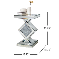 Table en miroir avec cristaux écrasés, incrustation carrée, Table d'appoint moderne, Table d'accent argentée