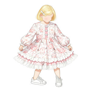 Gaun pita bunga untuk anak perempuan, gaun lengan panjang renda <span class=keywords><strong>O</strong></span>-Neck lengan panjang gaya kasual rajut kain musim gugur musim semi untuk usia <span class=keywords><strong>2</strong></span>-12 tahun - Product Image 3