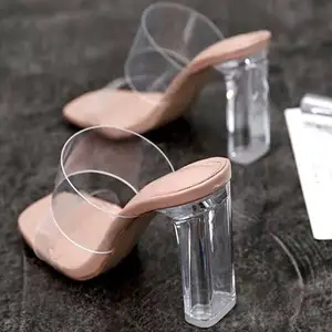 2022 Clear Mujer Talons Hausschuhe Heels Vrouwen Sandalen Zomer Transparent PVC Kristal Hakken Pumps Hochzeits sandalen für Frauen
