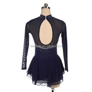 Costumes de patinage <span class=keywords><strong>artistique</strong></span> pour adultes personnalisés costumes de performance en spandex pour compétitions entraînement jupe marine pour femme - Product Image 2
