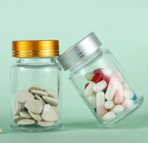 Tabletler için çevre dostu boş 40ml mini temizle mat cam konteyner stokta vitamin için benzersiz hap kavanoz