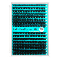 Kit d'extensions de cils en grappe DIY 320 pièces, 16 rangées, 30D 40D, courbure D, cils individuels, logo personnalisé, marque privée
