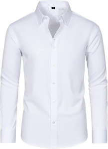 Chemise de costume pour homme respirante à manches longues, couleur naturelle, boutons, coupe ajustée, style business décontracté, avec embellissements en strass - Product Image 1