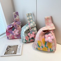 Tas Rajut Wanita Berkualitas Tinggi, Motif Panel, Terbuka, Hadiah Personal, Tali Pergelangan Tangan, Tas Jinjing Rajut Musim Panas