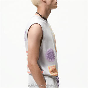 OEM al por mayor 100% algodón en blanco de gran tamaño logotipo personalizado cuello redondo más camiseta con gráficos impresos camisetas sin mangas para hombres - Product Image 2