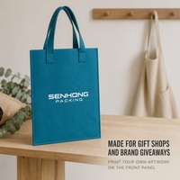 Sac fourre-tout en feutre vert sarcelle imprimé avec logo personnalisé sur le panneau avant, réutilisable en gros pour les magasins de détail et les organisateurs d'événements