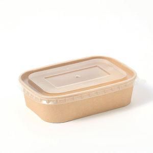 Durable <b>Disposable</b> Eco Friendly Kraft Paper Rectangular Salad <b>Bowl</b> Lid Custom Printing OEM Service Microwavable Biodegradable - Product Image 2