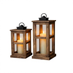 Portavelas Rústico de Madera con Paneles de Vidrio y Tapa de Metal, Diseño Personalizado para Decoración del Hogar en Navidad y San Valentín - Product Image 1