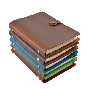 Custom A5 Vintage Crazy Horse Leather Planner 100-Sheet Simple Business Loose-Leaf Notebook with Snap-Button A3 Size Stationery - Product Image 5