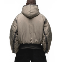 Blouson aviateur court en nylon délavé épais et chaud pour l'hiver, avec capuche rembourrée en coton et en velours côtelé réversible