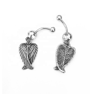 Barre de <span class=keywords><strong>banane</strong></span> plaquée argent antique bouton de nombril bijoux de piercing ailes d'<span class=keywords><strong>aigle</strong></span> anneau de ventre - Product Image 4