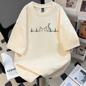 Nuova T-shirt da uomo in puro cotone pesante 260g, stile americano, bianca, a maniche corte, vestibilità ampia, casual, minimalista, con stampa cartoon. - Product Image 4