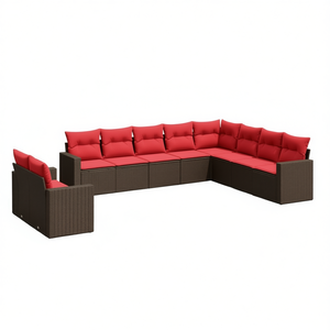 Ensemble de canapés de patio en polyrotin marron avec coussins, 10 pièces, mobilier de jardin extérieur, design contemporain, structure en osier - Product Image 1