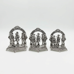 Ensemble de 3 statues Ram Darbar finition argentée, tailles graduées, représentant le Seigneur Rama, Sita, Lakshmana et Hanuman, pour la décoration religieuse de la maison et du temple - Product Image 1