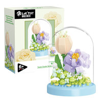 Blocs de construction tendance en forme de tulipes et chrysanthèmes, bouquet éternel DIY, jouets en briques, ornement en dôme anti-poussière
