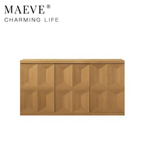 Buffet de luxe en bois massif sculpté géométriquement, meuble de rangement moderne pour salon, credenza à 4 compartiments