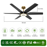 Ventilateur de plafond moderne à LED avec pales en ABS de 56 pouces, éclairage intégré, télécommande, 6 vitesses, variateur d'intensité, moteur DC silencieux, moteur à 10 ans de garantie