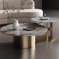 Table basse de salon élégante et créative de luxe, table centrale ronde moderne en pierre avec acier inoxydable, mobilier de maison