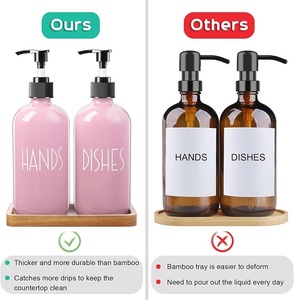 Botella <span class=keywords><strong>de</strong></span> bomba <span class=keywords><strong>de</strong></span> loción para cocina, baño, encimera, champú, lavandería, bandeja <span class=keywords><strong>de</strong></span> Gel <span class=keywords><strong>de</strong></span> ducha <span class=keywords><strong>con</strong></span> madera <span class=keywords><strong>de</strong></span> acacia, dispensador <span class=keywords><strong>de</strong></span> jabón rosa, vidrio - Product Image 3