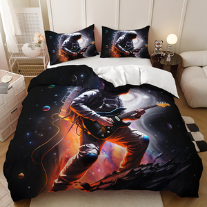 100% Polyester Vải Đầy Sao Đêm Guitar Phi Hành Gia <span class=keywords><strong>3D</strong></span> In Kỹ Thuật Số Bộ Đồ Giường Dành Cho Người Lớn Duvet Cover - Product Image 1