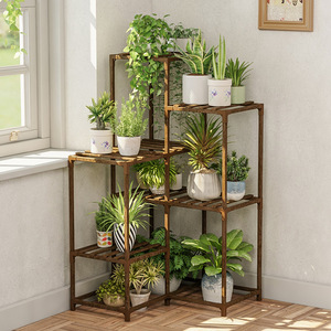 Multi-tiered indoor solid wood flower <b>pot</b> rack for living room and balcony, floor-standing potted <b>plant</b> rack, wholesale. - Product Image 5