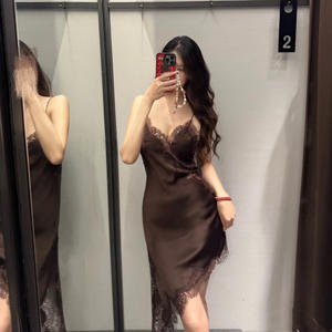 Stile da donna in tinta unita Casual estivo <span class=keywords><strong>Mini</strong></span> bretelle asimmetriche con pizzo Sexy - Product Image 1