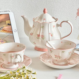 French <strong>Flower</strong> <strong>Ceramic</strong> Coffee Mug and Saucer Set Vintage Rose Rabbit <strong>Ceramic</strong> Tea <strong>Pot</strong> - Product Image 5