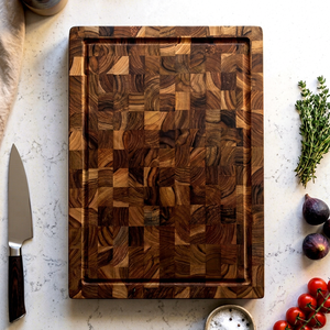 Tabla de cortar rectangular de madera de teca Ha Le con función antibacteriana para uso en la cocina, para carne, queso y frutas. - Product Image 1