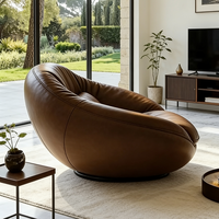 Fauteuil lounge pivotant moderne de luxe, meubles de salon, cuir marron, fauteuil rond d'appoint, canapé coquille, fauteuil d'hôtel