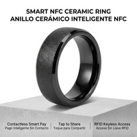 Bague intelligente en céramique NFC noire mate 7 mm, ajustement confortable, bord biseauté, pour paiement sans contact et contrôle d'accès