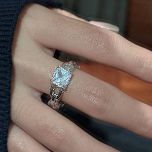 Anillo Abierto de Plata Pura S925, Elegante y Lujoso, con Diseño de Nicho de Diamante Cuadrado, Cadena Hueca Retro Francesa, Diamante de Corte Ovalado - Product Image 2