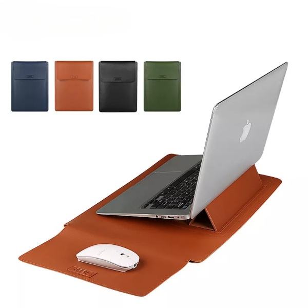 Waterproof PU Leather Laptop Sleeve Case with Stand for 13-15 Inch