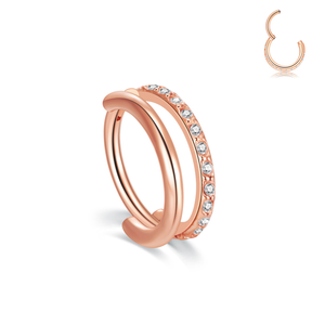 Juego de anillos de titanio para mujer, <span class=keywords><strong>Piercing</strong></span> para la nariz con diamante de circonita cúbica, doble aro dorado - Product Image 3