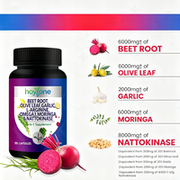Complément Tout-en-un Marque Blanche OEM Betterave Nattokinase Ail Feuille d'olivier Moringa L-Arginine 90 Capsules Bien-être Adulte