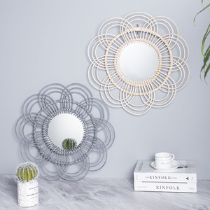 Wicker Decorative <b>Mirror</b> Round Aluminum Lens Wall <b>Hanging</b> <b>Mirror</b> For Living Room Home Decor - Product Image 2