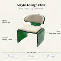 Fauteuil lounge de luxe nordique en acrylique sans accoudoirs, idéal pour hall d'hôtel, salon, café, ou projet d'aménagement intérieur.