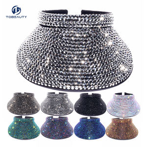 Chapeau de perles strass plein air mode pour femmes vente en gros visière vide diamant soleil visière - Product Image 1