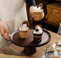 Support de présentation de desserts rond en bois d'acacia écologique et portable pour buffet d'hôtel, avec plateau à gâteau en dôme