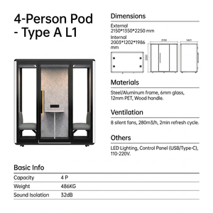 ห้องทำงานเก็บเสียงแบบอะคูสติกสำหรับ 4 คน รุ่น Professional M1 L1 SL เหมาะสำหรับการประชุมเป็นทีม ห้องสมุด คลินิก โรงพยาบาล หรือห้องส่วนตัว - Product Image 4