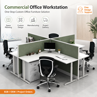 Poste de travail modulaire personnalisé pour 4 personnes avec cloison d'intimité, bureau en forme de L, solution de mobilier de bureau commercial tout-en-un