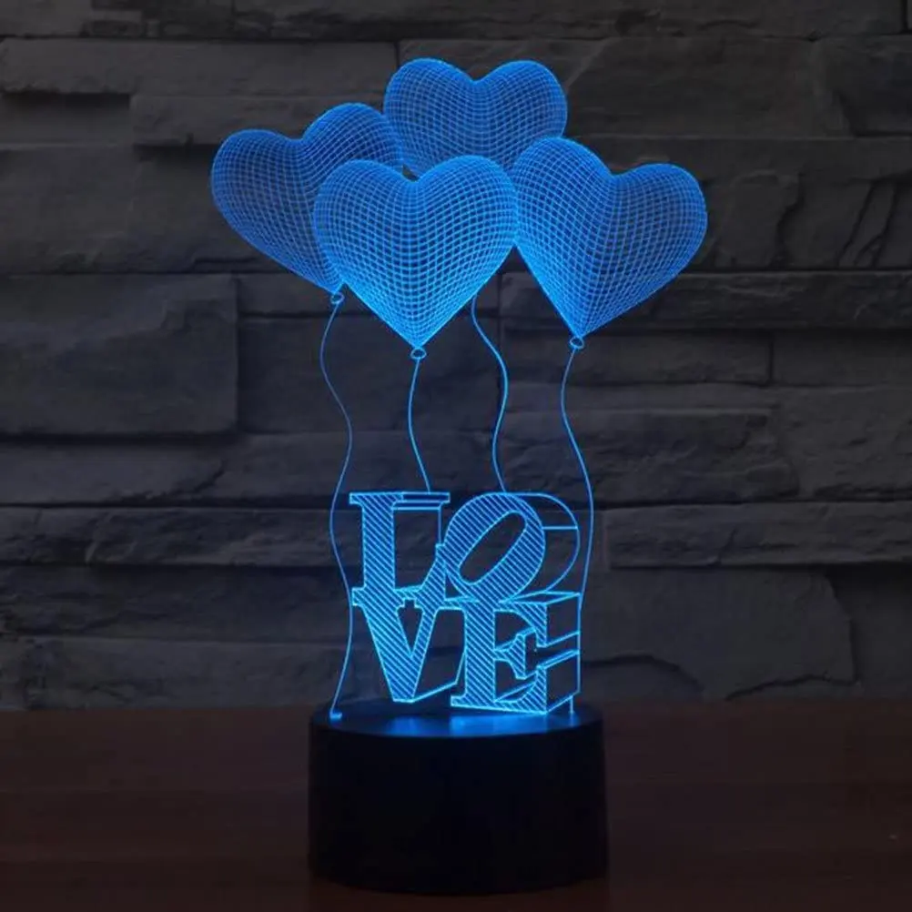 3D Illusion Lamp Love Heart Night light 7Colors Changing Smart Touch Sensor Bedside Lamps for Bedroom Home Decoration
