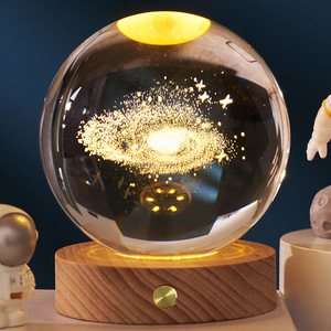 Bola de cristal tallada <span class=keywords><strong>3D</strong></span>, luz nocturna, lámpara de noche de sistema Solar pequeño con Base de madera luminosa, decoración de luz nocturna alimentada por CA - Product Image 4