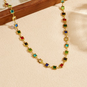 Geometric Cube Stainless Steel Jewelry <b>Set</b> Gold Plated Multicolor Bezel Setting Necklace <b>Bracelet</b> Women's Party Fashion - Product Image 2