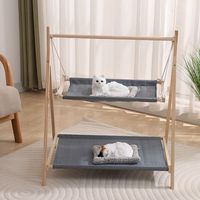 Hamac en bois pour chat, lit suspendu pour animaux de compagnie, balançoire, coussin lavable, structure triangulaire stable et autonome
