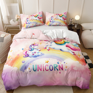 Bộ ba mảnh hoạt hình cô gái in 3D có thể được tùy chỉnh mẫu bộ đồ giường Kỳ Lân - Product Image 5