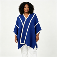 Châle en tricot jacquard rayé bleu simple pour femme, ODM OEM