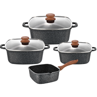 Ensemble de 7 ustensiles de cuisine antiadhésifs classiques écologiques OEM/ODM en aluminium moulé sous pression avec couvercles en verre, compatibles lave-vaisselle et four